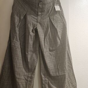 Free People Gray Plaid Wide-Leg Pants